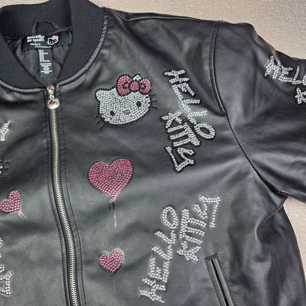 FOREVER 21 Hello kitty Black Rhinestone Bomber Jacket. Size Medium NWOT - Picture 8 of 16